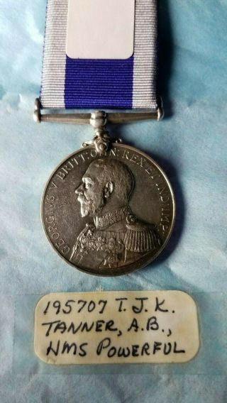 Wwi Royal Navy Service Medal World War Hms Powerful T.  J.  K.  Tanner 195707