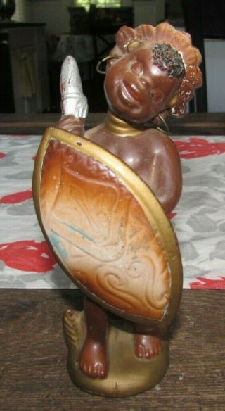 Great Vintage Black Americana Native Tribal Ceramic Figurine W/ Shield Sonsco J