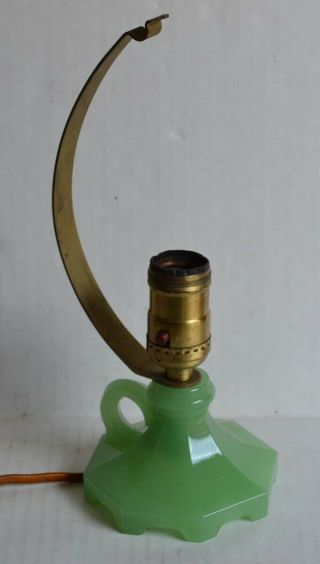 Vintage Jadite Jadeite Houzex Green Glass Finger Lamp Boudoir Table Light