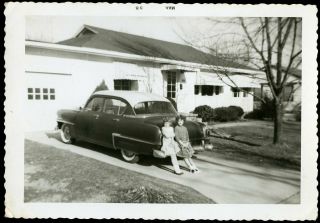 Vintage Photo Little Girls Sitting On Bumper Of Vintage Car 1958 Poplar Bluff