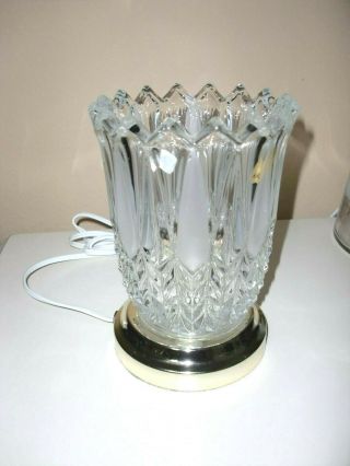 Vtg Bohemia Crystal Glass Czech Republic Gold Metal Trim Table Lamp Light 7.  25 "