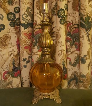 Mid Century Vintage Amber Glass Table Lamp