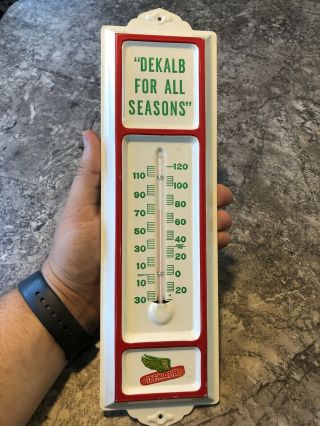 Vintage Dekalb Seed Corn Thermometer Metal Sign Farm Feed Tin