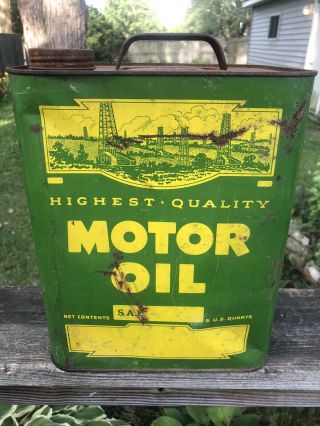 Vintage Highest Quality Motor Oil Can 2 Gallon Can Gas Oil Soda