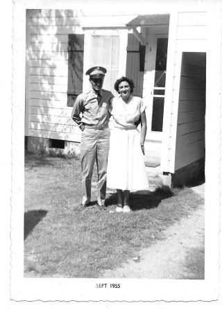 Soldier And Woman Posing In Yard,  Vintage 1955 Photograph