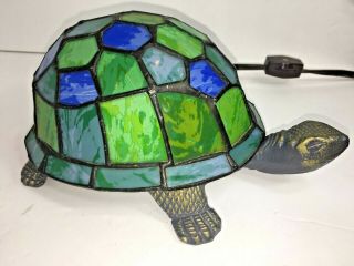 Tiffany Style Blue Green Stained Glass Turtle Accent Lamp Night Light Indoor
