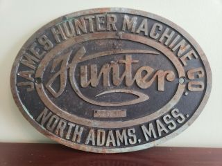 Old James Hunter Machine Co North Adams Mass Bronze Sign/plaque - 11 1/2 " X 8 3/8 "