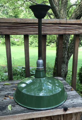 Authentic Vintage Green Enamel 14” Barn Shade Hanging Pendant Bryant Socket