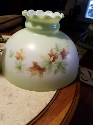 Vintage Gwtw Hurricane Lamp Shade Hand Painted Leaves Milk Glass 10 " Fitter