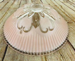 Vtg Pink & Clear Glass Ceiling Fixture Light Cover Shade 3 Hole Flower
