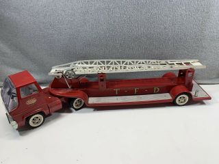 Vintage Metal 1950s Tfd Tonka No.  5 Aerial Ladder Fire Truck Red World