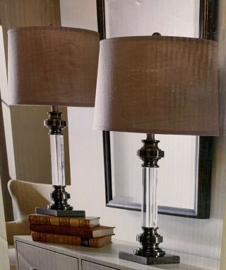 Uttermost Set Of 2 Table Lamps Dark Nickel Glass Gray Shades Open Box Read - (j99)