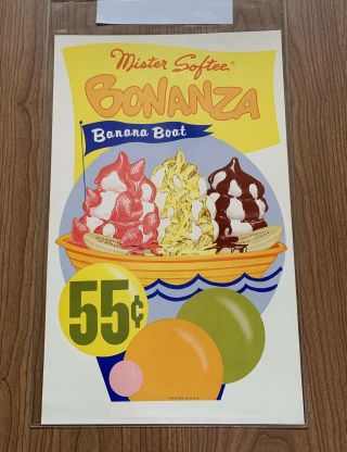 Mr Softee Ice Cream Truck Menu Poster 1960’s Rare Banana Split Sundae