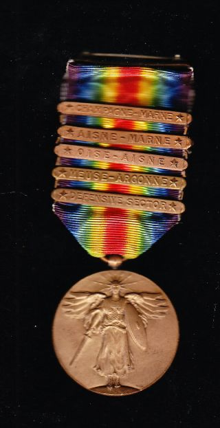 Us Ww1 Victory Medal With 5 Campaign Bars - Great War For Civilization