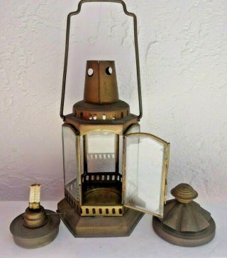 Vintage Brass Handled Kerosene Oil Lantern Lamp Nautical Style 11 1/2 " Tall