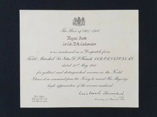 War 1914 - 1918 Royal Scots Signed Document British Uk Field Marshal Letter Wwi Gb