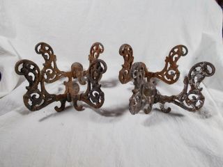 Vintage Cast Iron Set Of 4 Halltree Hooks 6&1/4 Inches Wide Old Patina