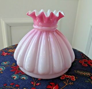 Vintage Ruffled Oil Lamp Shade Pink & White Glass