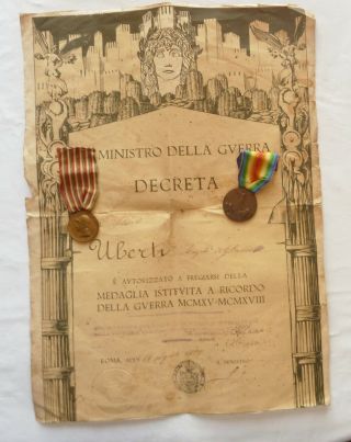 Diploma With 2 Medal Italian Wwi Victory 1918 World War Italy