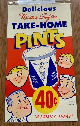 Mr Softee Ice Cream Truck Menu Poster 1960’s Rare Pints Choc Sundae