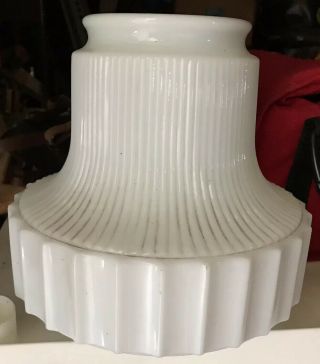 Vintage Old Art Deco White Milk Glass Ribbed Lamp Shade Globe Ceiling Light