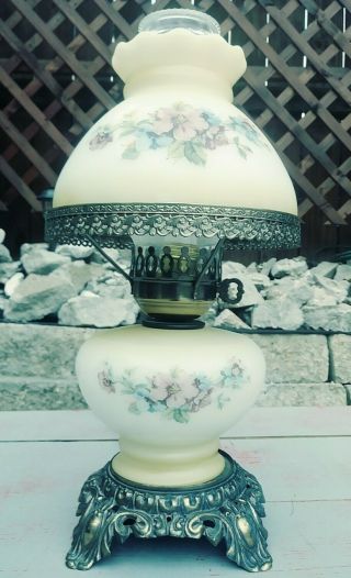 Vintage Accurate Casting Hurricane Parlor 3 - Way Lamp Pink Blue Floral 12 " Tall