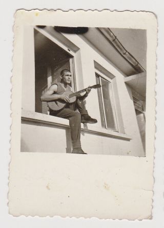 Guy Young Man With Music Guitar Portrait Vintage Orig Photo (57638)