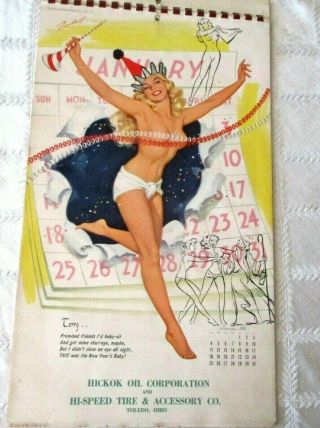 1953 - Risque Pin - Up Girl Full Calendar - Hickok - Oil - Bill Randalls - Date Book - 16 "