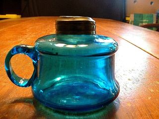 Antique 19thc Blue Finger Oil Lamp