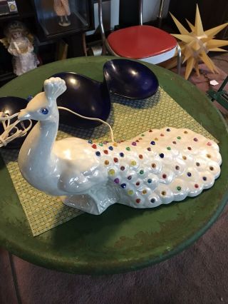 Vintage Mother Of Pearl Finish Ceramic Peacock Bird Tv Lamp Light