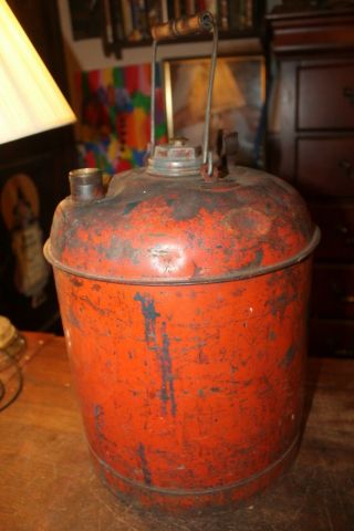 Antique Steel Eagle 5 Gallon Gas Kerosene Can Wood Bail Handle