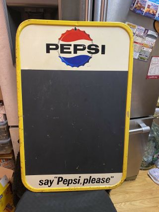 Vintage Stout Sign Co 1963 “say Pepsi Please” Tin Sign Blackboard Survivor