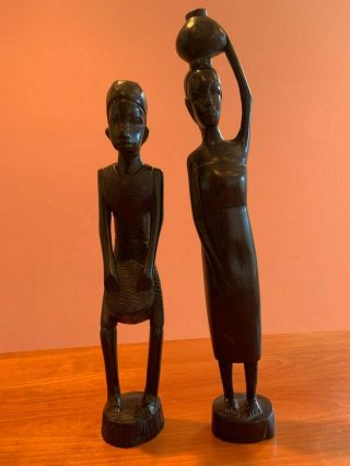 Set Of 2 Vintage Wood - Carved African Statues