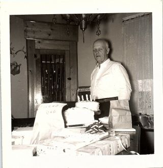 Vintage Photo - Black And White Photo - Birthday Cake - Man - Gun Cabinet