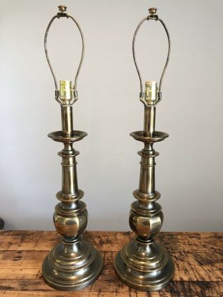 Vintage Matching Stiffel Solid Brass Table Lamps 30” 2 Lamps