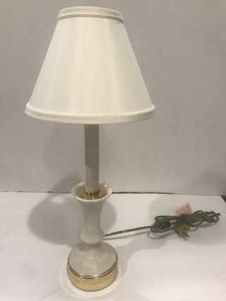 Vintage Lenox Porcelain And Brass Candle Bulb Lamp With Shade