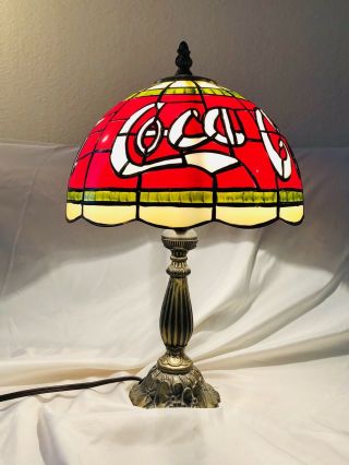 Vintage Coca - Cola Tiffany Style Stained Glass Like Plastic Shade Desk/pub Lamp