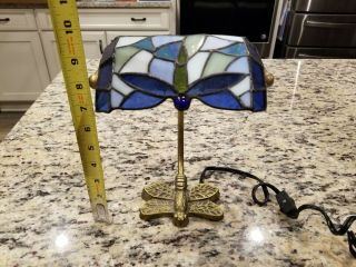 Vintage Small Tiffany Dragonfly Bankers Lamp 10 " H