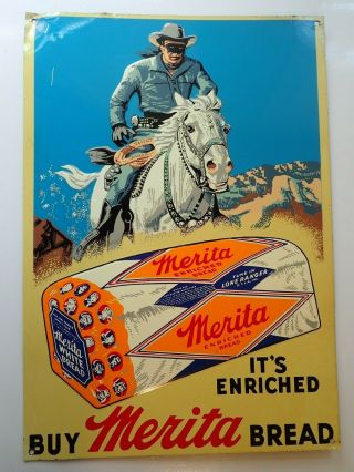 Wow Vintage Lone Ranger Merita Bread Advertising Metal Sign