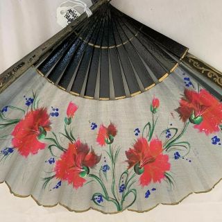 Antique Hand - Painted Cloth Folding Fan