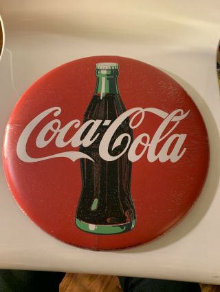 Vintage 1990 Coca - Cola Company Classic Red Metal Coke Button Sign 12 " Round H