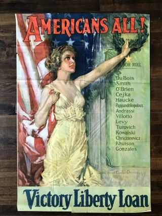 Large Ww1 Victory Liberty Loan Poster With Lady Liberty Melting Pot