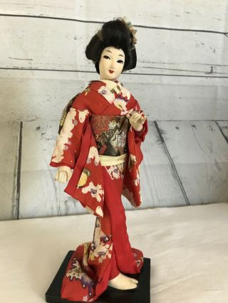 Vintage Japanese Geisha Girl Kimono Doll On Stand Made In Japan 12 "