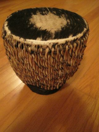 African Hand Drum Bongo Leather Raw Hide Goat Fur Rope Rattle Ball 3