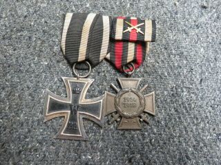 Wwi Imperial German Medal Bar - Iron Cross 2nd Class & 1914 - 1918 Honor Cross W/swo