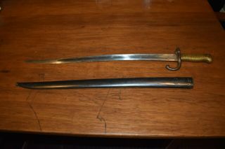 French M1866 Chassepot Yataghan Sword Bayonet W/ Scabbard St.  Etienne 1871