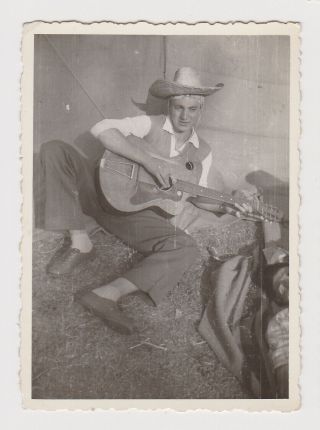 Young Man Guy With Music Guitar Portrait Vintage Photo Gay Int.  P59458
