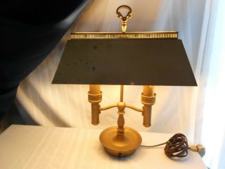 Vintage Heavy Brass Metal Bouillotte Style Desk Lamp Brass Shade Double Candle