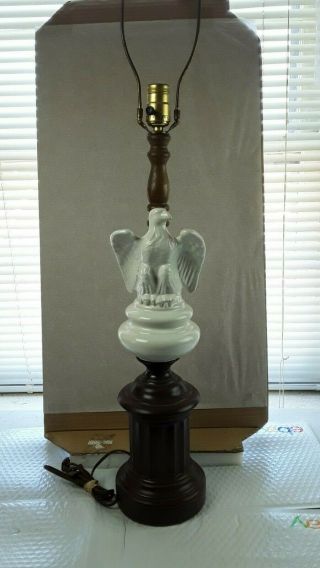 Vintage White Porcelain Ceramic American Eagle Desk Table Lamp With Harp