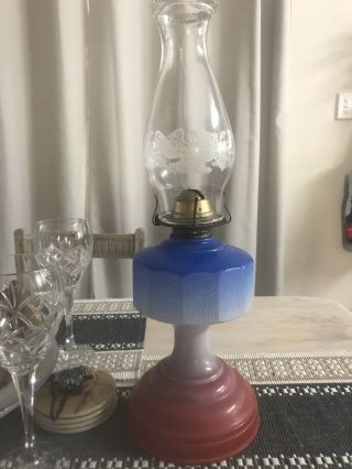 Eagle Red White And Blue Vintage Oil Lamp / Lantern As Vintage Piece